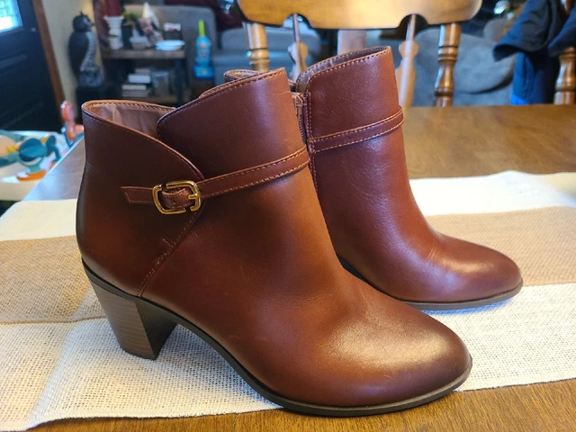 ALFANI STEP N FLEX BOOTIES BOOTS BROWN LEATHER HEELS WOMENS 8.5 Nadenne