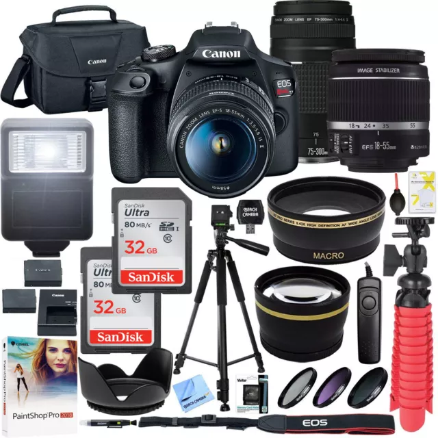 Canon EOS Rebel T7 DSLR Camera w 18-55mm IS II + 75-300mm III Double Zoom Bundle