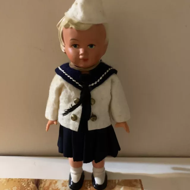 VTG DBGM ? German  Sailor Celluloid Mechanical Wind-Up Doll w/ Key Bx1