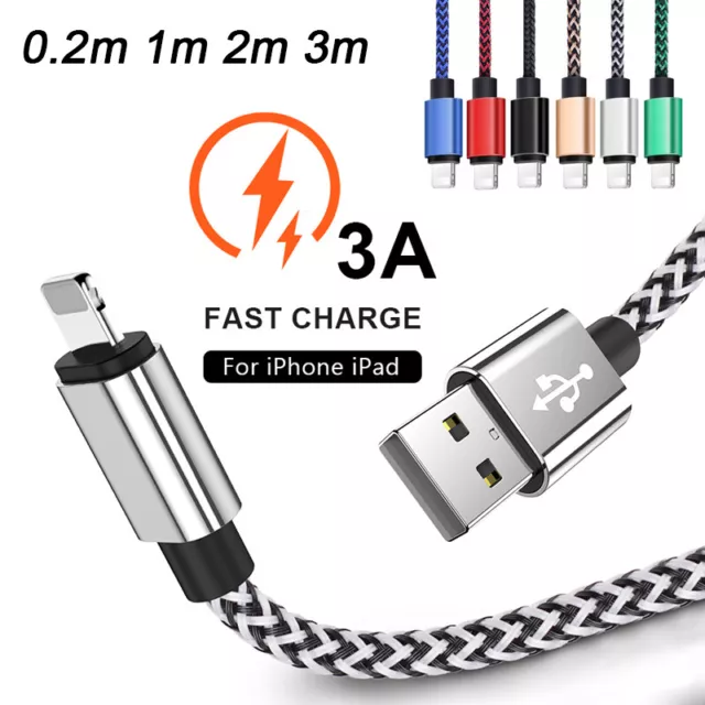Fast Charger Cable for iPhone 14 13 12 11 XS X 8 7 Plus USB Charging Lead 2m 3m