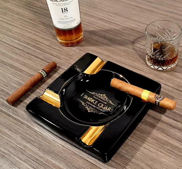 Square Ceramic Cigar Ashtray - Brown Large 8" Heavy Outdoor Indoor Ashtray