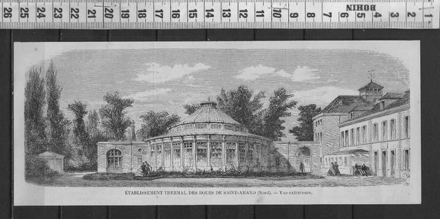 G322 / Gravure 1858 /   Etablissement Thermal Des Boues De Saint-Amand / Nord