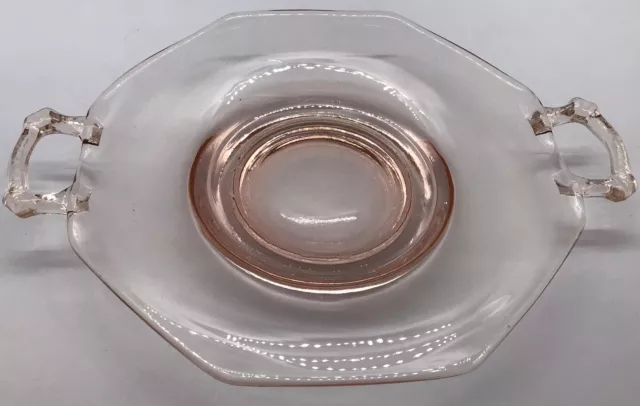 VTG Imperial Pink Depression Glass Open Handled Serving Plate Footed