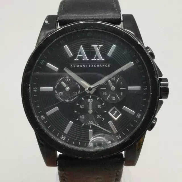 Armani Exchange Chronograph Watch Men 42mm Black Date Leather New Battery