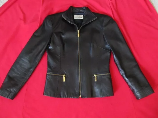 Neiman Marcus Ladies Womens Black 100% Leather Jacket Size 2 Small Made In Usa