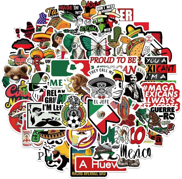 50 Hard Hat Stickers Mexican Tool Box Sticker Pack- Mexico Funny Vinyl Decals