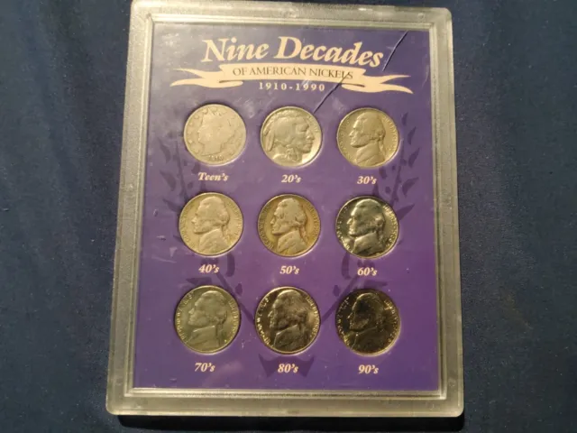 Nine Decades of American Nickels Set Liberty , Buffalo , Jefferson  1910-1990