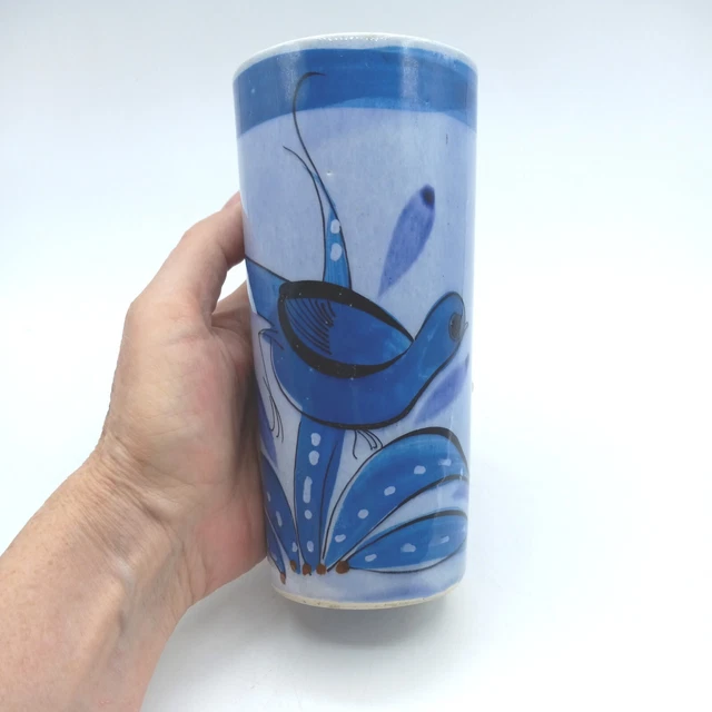 Tonala Mexican Art Pottery Vase Mexico Hand Painted Signed Bird Floral 6"    L2D