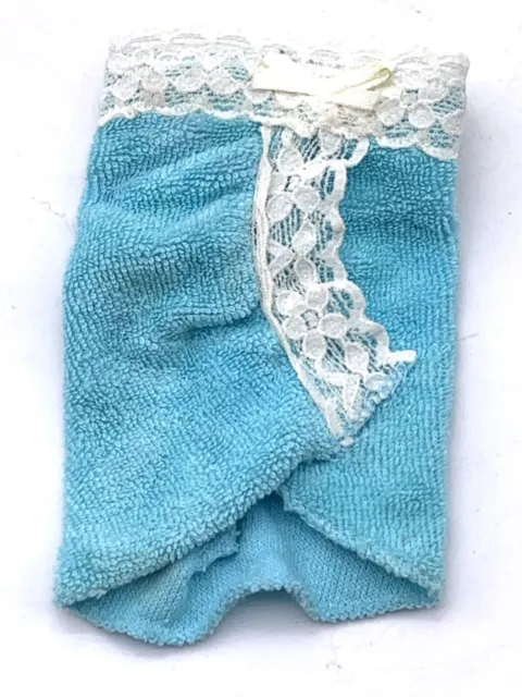 Vintage Barbie Doll Blue Terry Cloth Bathing Suit Cover Up Towel Lace Trim