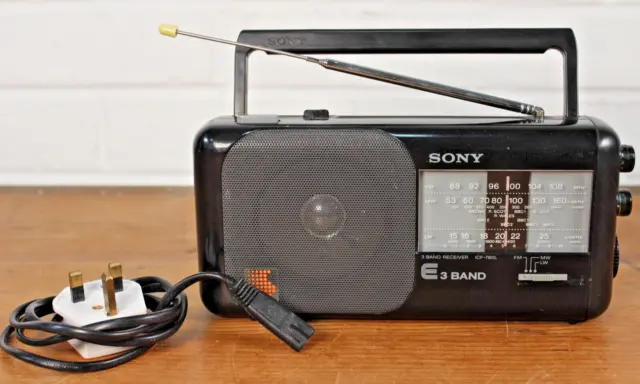 Sony ICF-760L Portable 3 Band Radio Receiver FM/MW/LW Black & Mains Cable