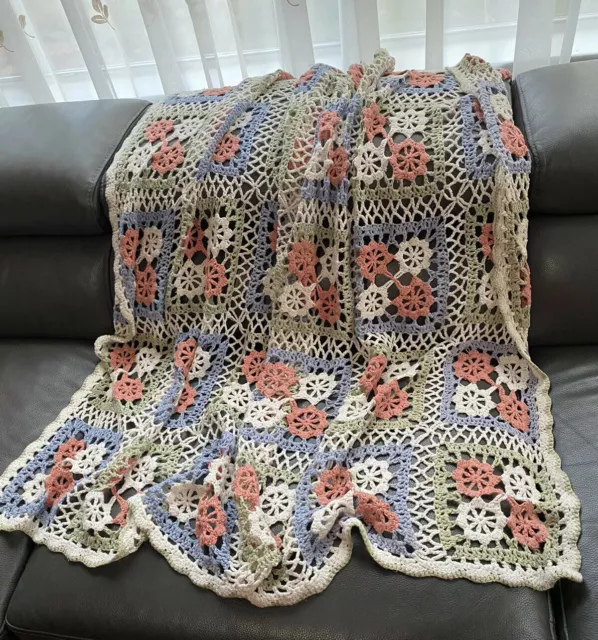 Vintage IMPERIAL ELEGANCE Crochet Afghan Throw Floral Granny Square