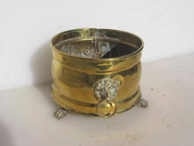 Vintage Brass Trough Tub Planter Plant Pot Old Urn Retro Lion Handles Feet 7"W