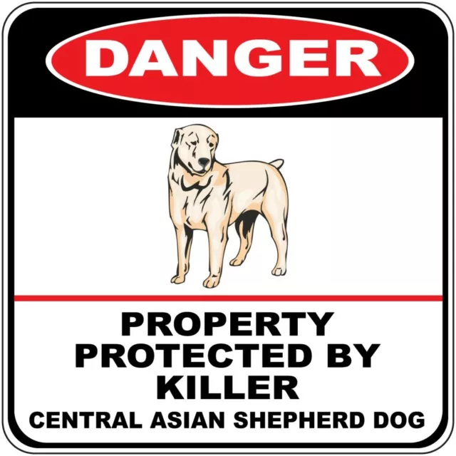 Yellow Crossing Sign Danger Property Protected Killer Central Asian Shepherd Dog