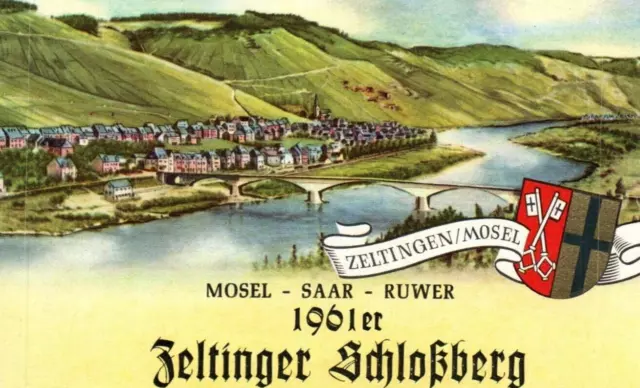 Lovely River Bridge Zeltingen Mosel Ames 1950's-60's German Wine Label