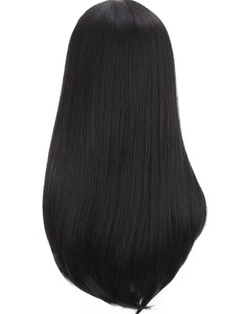 Perruque Synthétique Noire Longue Avec Frange - Cheveux Lisses - Bonnet Taille M + 4 Offerts