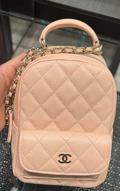 New 24C Chanel Light Pink Mini Caviar Backpack Crossbody CC Charm Bag handbag