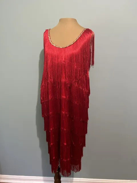 Vintage 80s 9s Red Flapper Dress With Fringe 1x