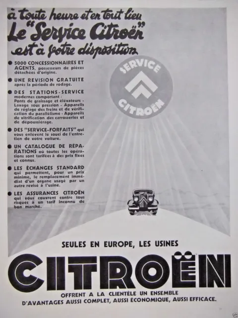 1933 Citroën Service PRESS ADVERTISEMENT FULL BENEFITS FREE REVISION