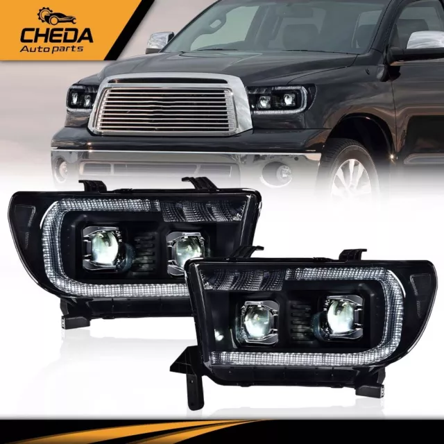 LED Tube Projector Headlights Smoked/Clear Fit For Toyota 07-13 Tundra Sequoia