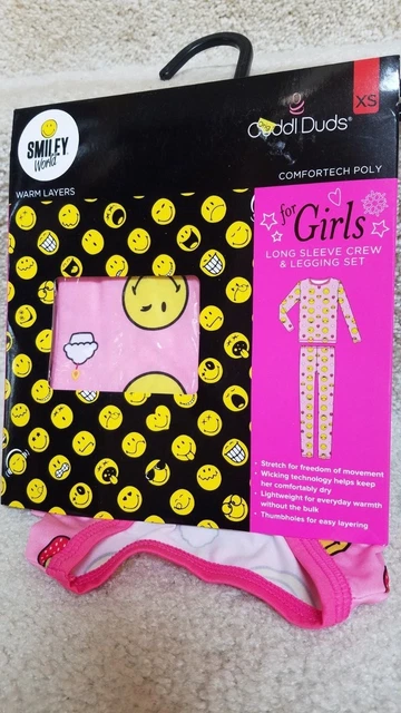 Set Fille Cuddl Duds – Legging Et Haut Manches Longues – Emoji Smiley – Rose – XS (4-5 Ans) – Neuf