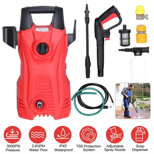 3000PSI 2.6GPM High Pressure Washer Adjustable Spray Nozzle Extended Hose 1400W 2