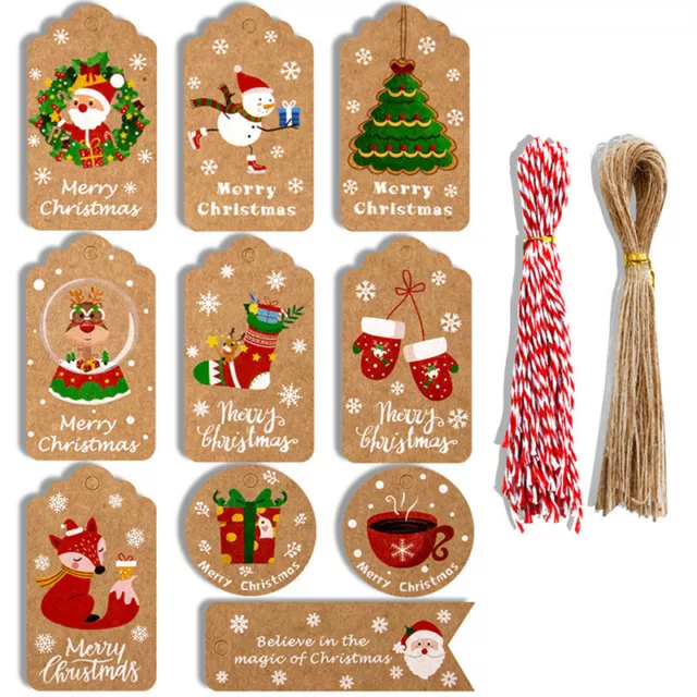 100pcs Merry Christmas Gift Tags Kraft Paper Card Hang Tag Christmas Party Fa-wf