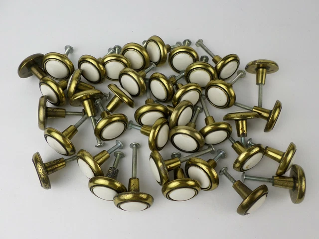 Lot of 39 USED Drawer Pull Knobs Brass W/ Ceramic Insert - Bolts Included