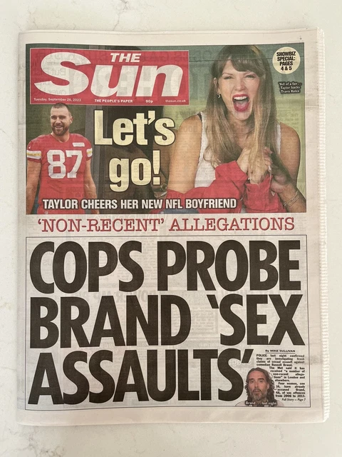 **Taylor Swift Travis Kelce Nfl Russell Brand Uk Sun Newspaper September 2023**