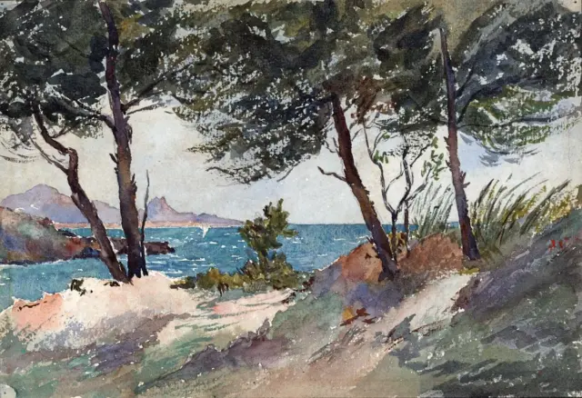 Watercolour Painting - Continental Coastline - Late 19th / Early 20th Century