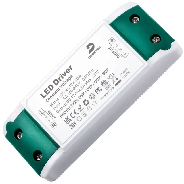 DUSKTEC LED Driver 12V 30W, LED Transformer AC 240V to DC 12 Volt 2.5A, Low for