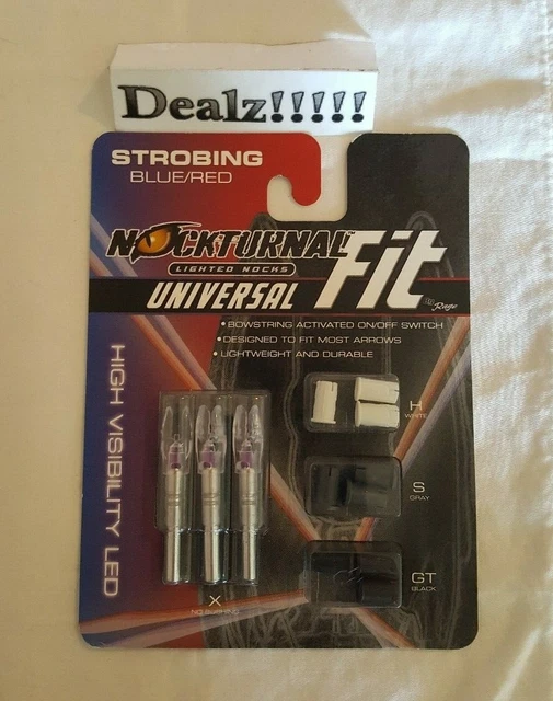 NEW ~Nockturnal High Visibility LED Strobing Blue/Red Universal Fit Nocks 3 Pack