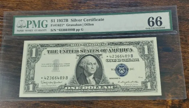 #73 - Fr.1621 1957B $1 Star Note Silver Certificate  PMG 66 GEM UNCIRCULATED