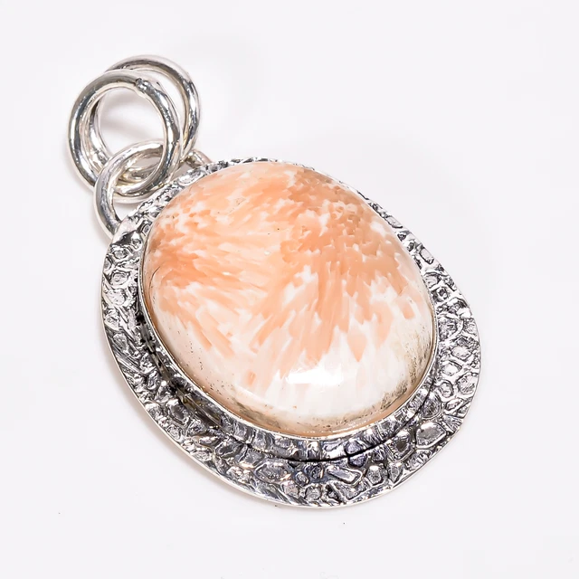 Pink Scolecite Gemstone Vintage Handmade 925 Sterling Silver Pendant 2" GSR-3818