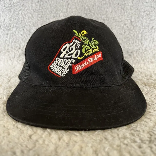 Red Stripe Beer 4:20 Somewhere Embroidered Black Trucker Snapback Mesh Hat Cap