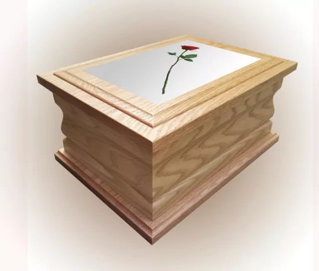 Wooden Cremation urn ashes casket Red Rose personalised oak human adult box urns