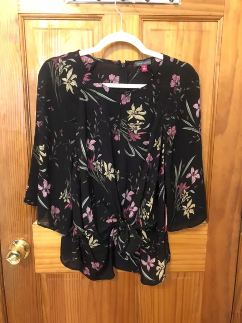 Vince Camuto Womens Black Floral Print Blouse Shirt Top