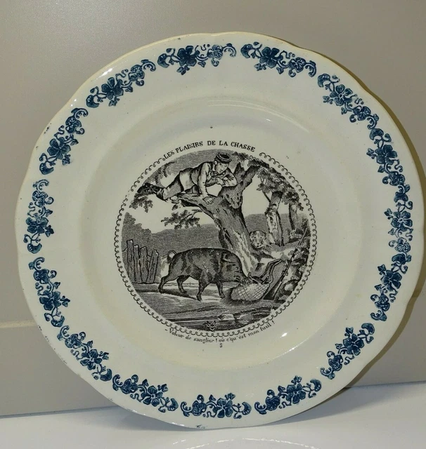 *Ancienne Assiette A Dessert Ceramique Longwy Les Plaisirs De La Chasse Vitrine