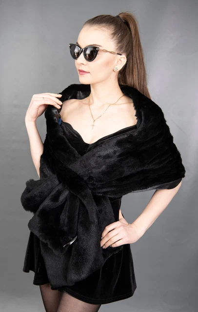 7 New Gorgeous Real Black Sheared Lapin Coat Fur Jacket Stole Beautiful Look 7 New Gorgeous Real Black Sheared Lapin Coat Fur Jacket Stole Beautiful Look