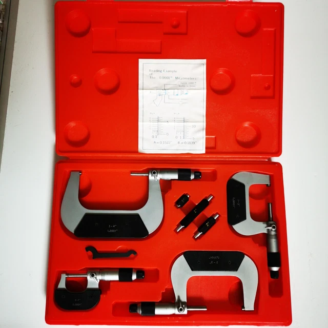 mhc Outside Micrometer 4pcs Set, 0-100mm x 0.01mm, carbide tipped