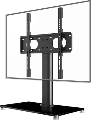 base in vetro temperato ad alta resistenza regolabile a 4 livelli Supporto TV universale girevole resistente a 35 kg. Base TV da tavolo per TV da 19 pollici a 39 pollici con girevole da 90 gradi 