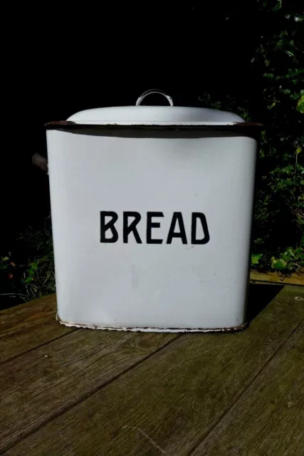 Vintage Retro Enamel Bread Bin White with Black Letters Kitchen Display 2