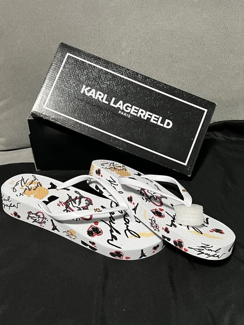 Karl Lagerfeld Paris Women's Zoya Flip Flop Slide Sandals Black/White  Size 10