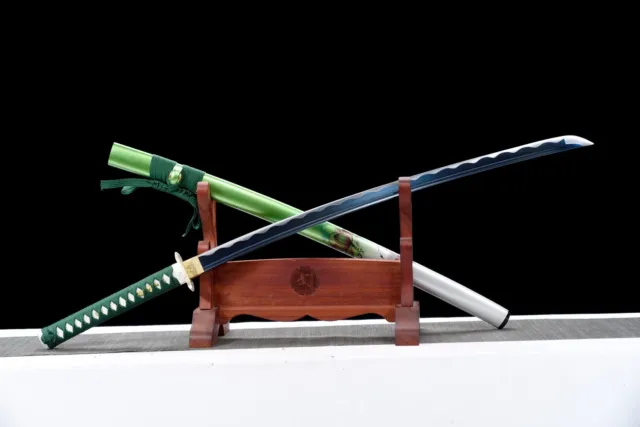 Blue Blade Green Lotus Katana 1060 Steel Japanese Samurai Functional Sharp Sword 3