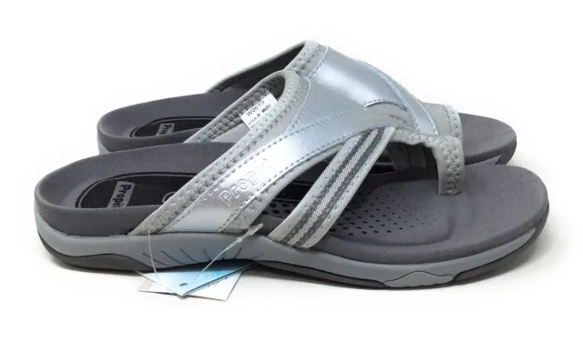 Propet Women's Corinne XT Slide Sandals Toe Ring Silver / Grey Size 6 Wide