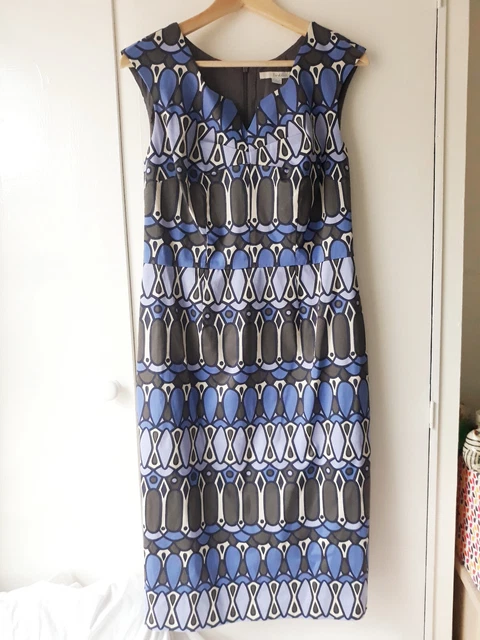Boden Shift Dress - Size 12 - Purple Blue Grey - Geometric