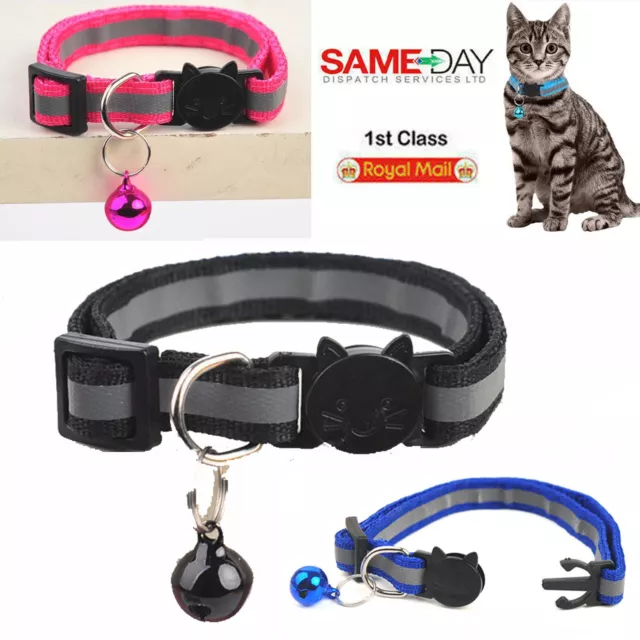 Reflective Safety Quick Release Cat Pet Kitten Hi Vis Collar Adjustable Bell