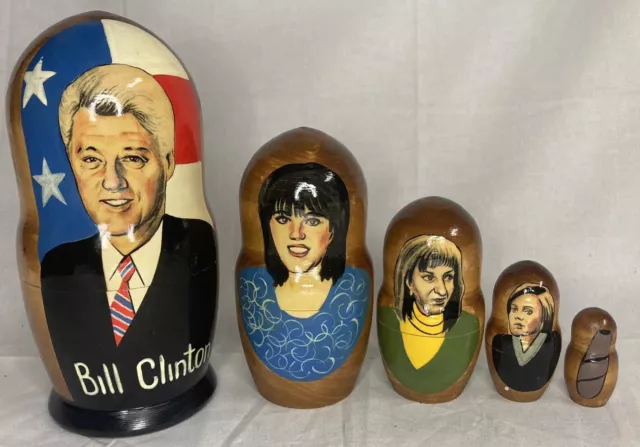 Bill Clinton Monica Lewinsky Novelty Political Russian Nesting Doll Set, 5 Piece