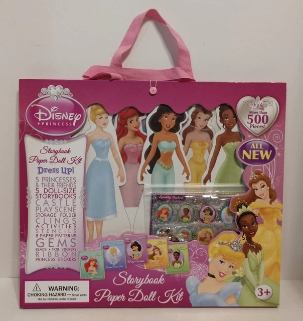NEW DISNEY PRINCESS Storybook PAPER DOLL KIT 5 Dolls, Stickers, Gems