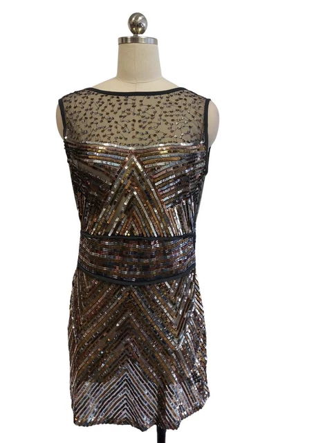 Asos Women's Grey Gold & Silver Sequin Shift Midi Dress - Size 12