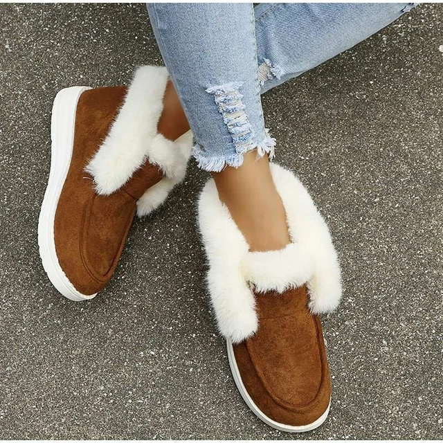 Bottines d'Hiver en Cuir Suédé Doublé Fourrure Pour Femmes Confortables Chaudes